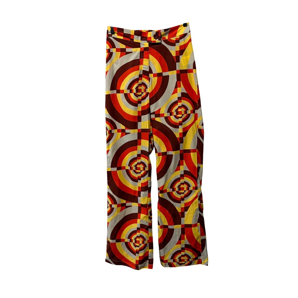 Gimaguas Disco Pants Women XS Yellow Orange Brown Retro 70s Mod Hippie Abstract